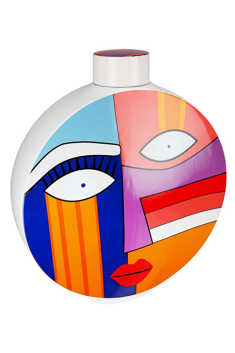 Ceramic round lidded vases Graphic Face Colorful with face – 2 sizes