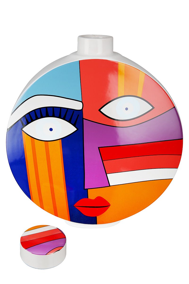 Ceramic round lidded vases Graphic Face Colorful with face – 2 sizes