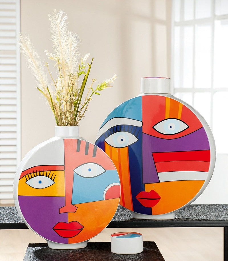 Ceramic round lidded vases Graphic Face Colorful with face – 2 sizes