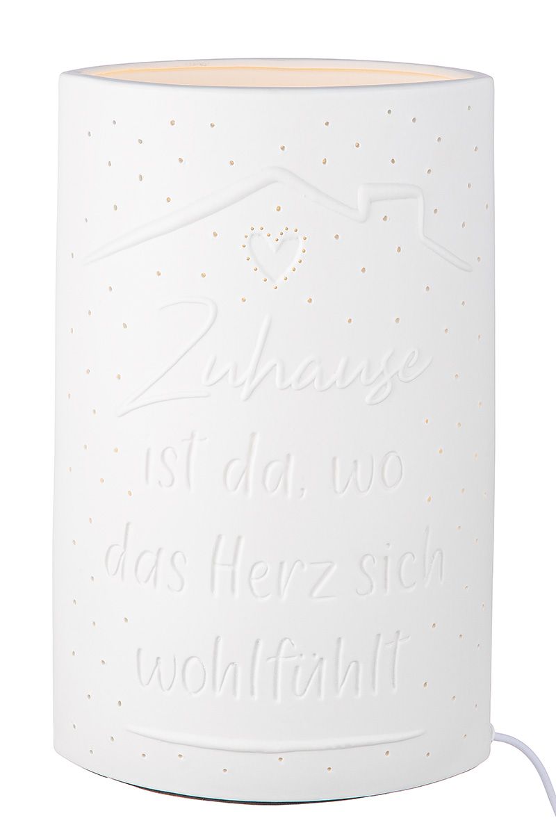 Table lamp "Home" – white porcelain with heartfelt saying
