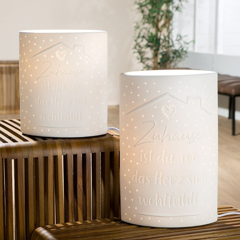 Table lamp "Home" – white porcelain with heartfelt saying