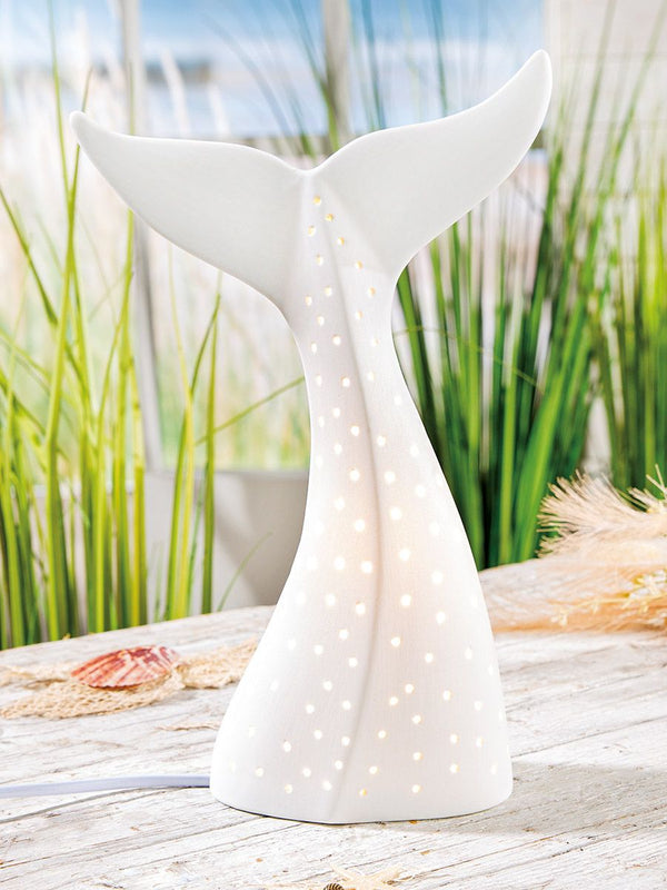 Table lamp "Flosse" – white porcelain with maritime design
