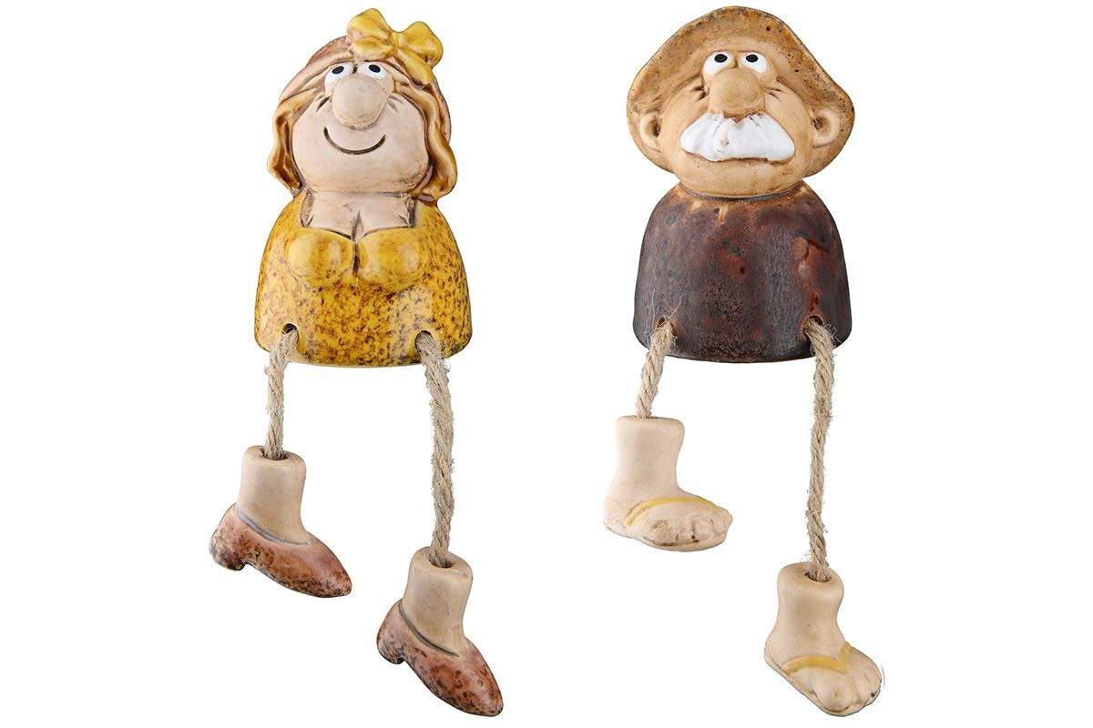Edge sitter figures Hans and Hilde made of ceramic, rustic and decorative