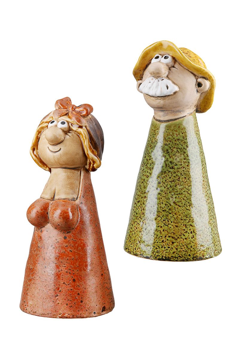 Set of 4 Hans &amp; Hilde fence stool set – ceramic figures for garden fence