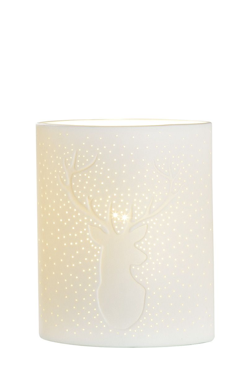 Porzellan Lampe Ellipse Hirsch – Elegante, einseitig geprickelte Designlampe in Weiß, erhältlich in zwei Größen