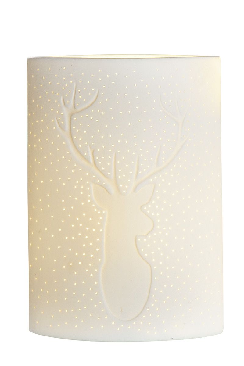 Porzellan Lampe Ellipse Hirsch – Elegante, einseitig geprickelte Designlampe in Weiß, erhältlich in zwei Größen