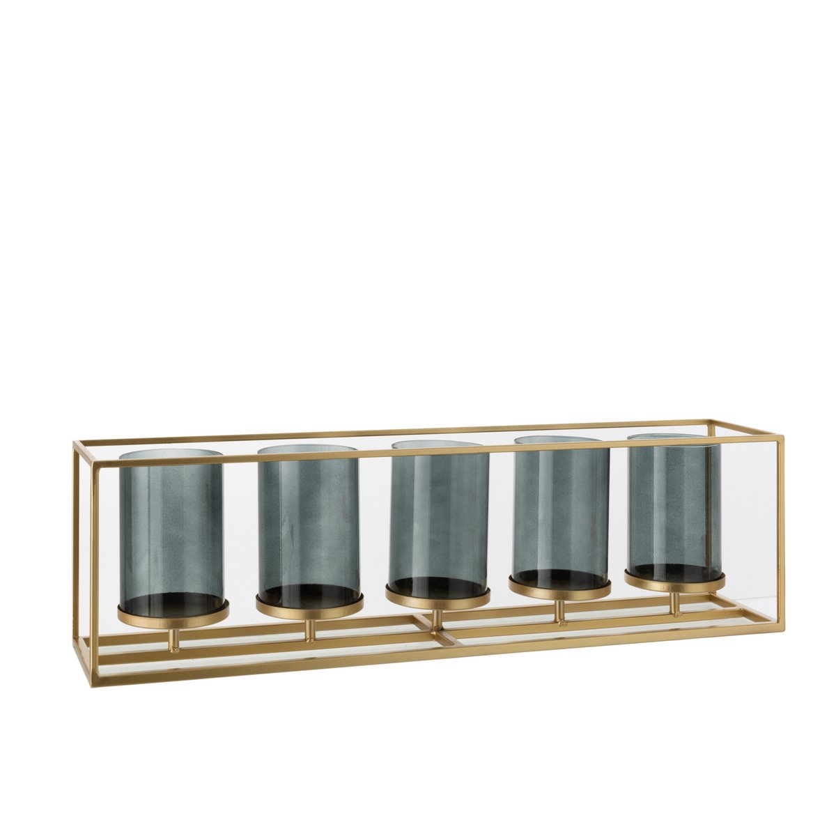 Laterne 5-teilig rechteckig niedrig – Metall/Glas – Gold