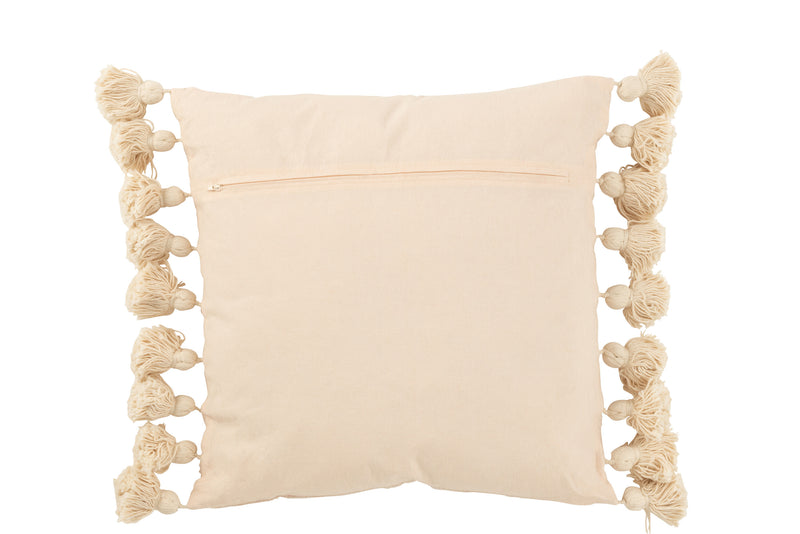 Set of 4 square cotton cushions with tassels in peach color