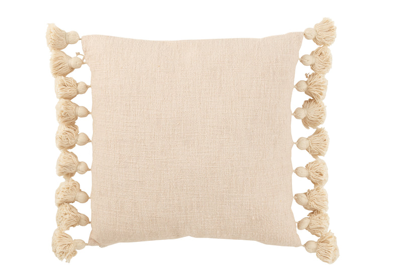 Set of 4 square cotton cushions with tassels in peach color