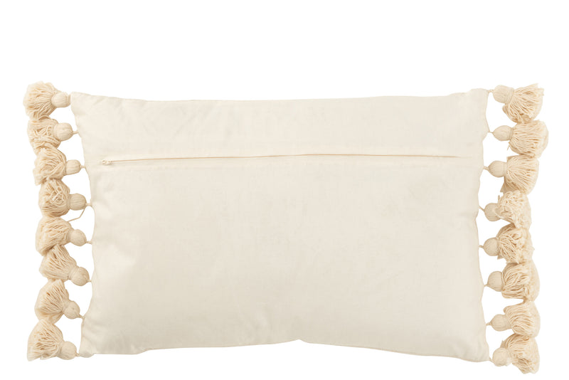 Handgemaakte set van 4 kussens met kwastjes, katoen, beige, rechthoek