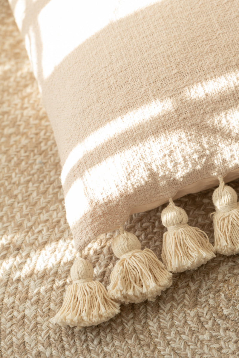 Handgemaakte set van 4 kussens met kwastjes, katoen, beige, rechthoek