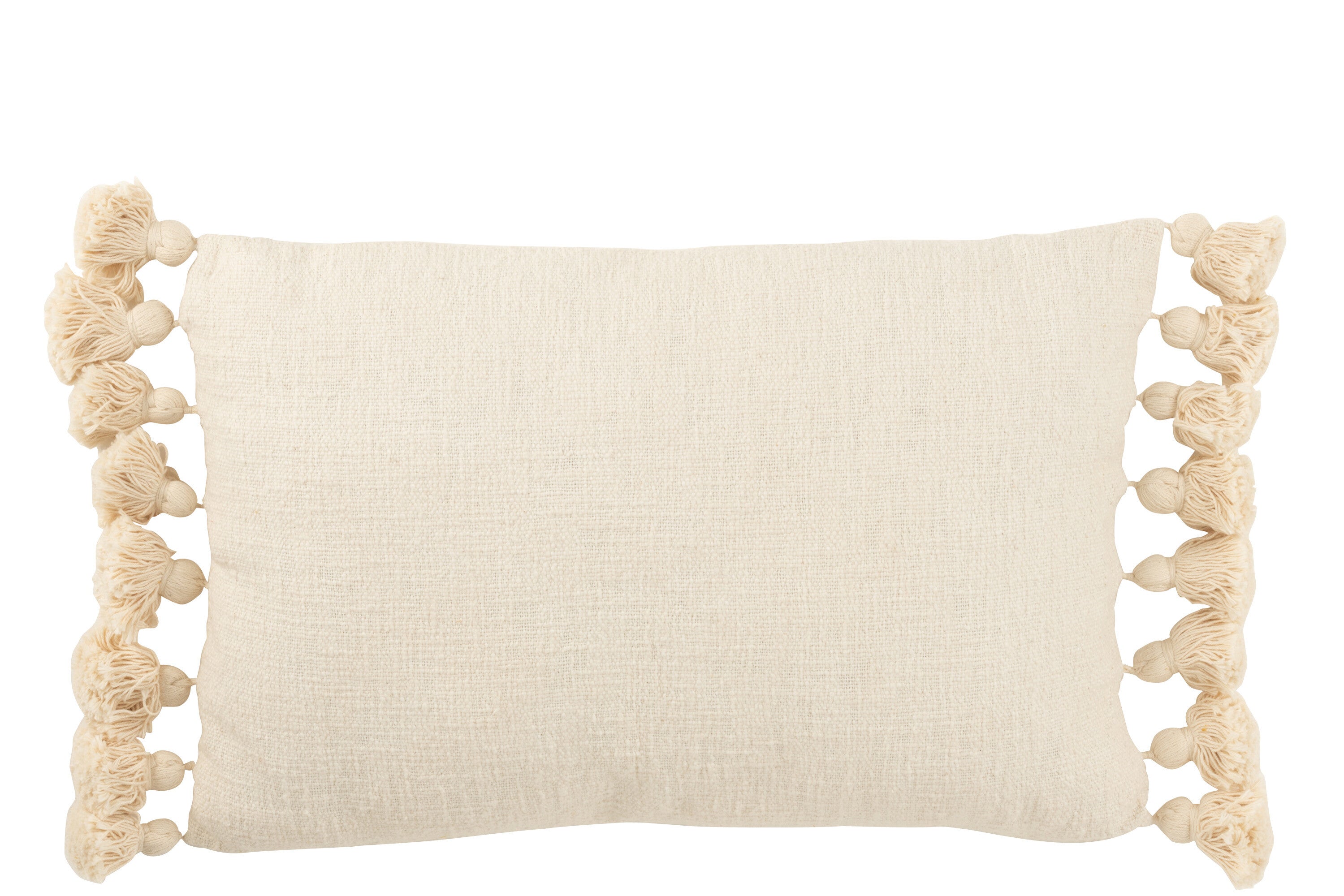 Handgefertigtes 4er Set Kissen mit Quasten, Baumwolle, Beige, Rechteckig