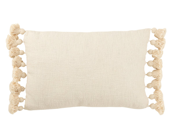 Handmade Set of 4 Cushions with Tassels, Cotton, Beige, Rectangle