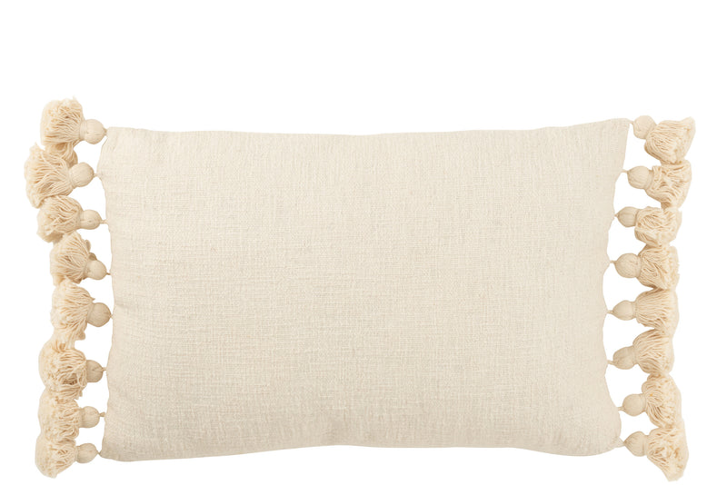 Handgemaakte set van 4 kussens met kwastjes, katoen, beige, rechthoek