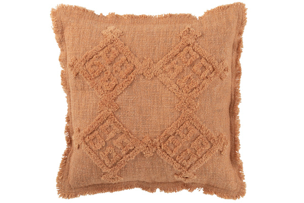 Set of 4 luxurious cushions with fringes, made of cotton - in an attractive coral colour