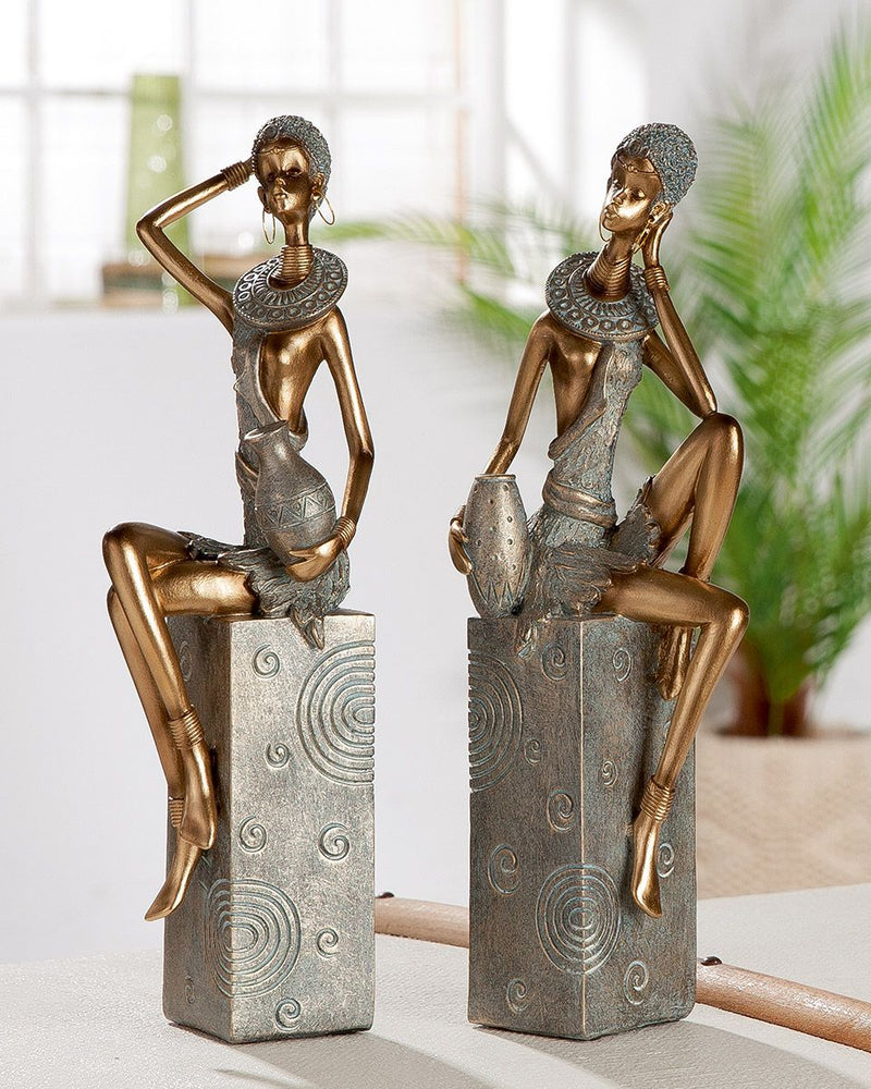 2tlg Set Figur 'Jamila' - Elegante Sitzfiguren in Gold und Grau