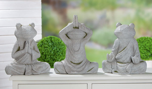 Yoga Frosch "Yogi" – Elegante Gartenfigur in Grau mit Kunstmoos, aus Magnesia