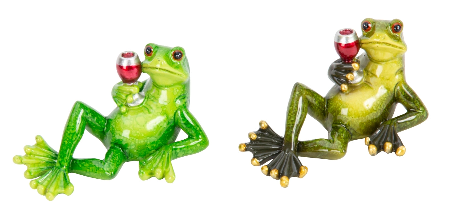 Froschfigur Vinoro Wein Deko 2er Set grün 8 cm