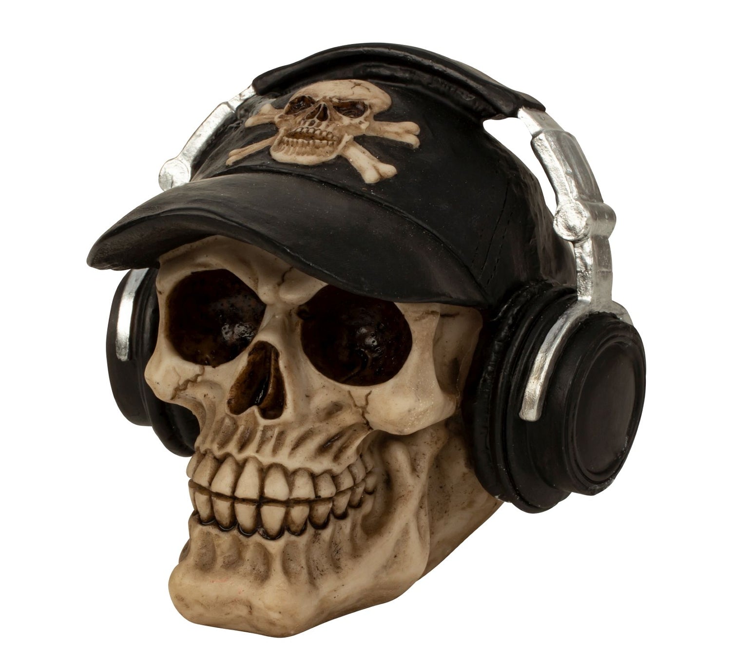 Skull Beats Totenkopf Figur mit Basecap und Kopfhörer Deko 14cm