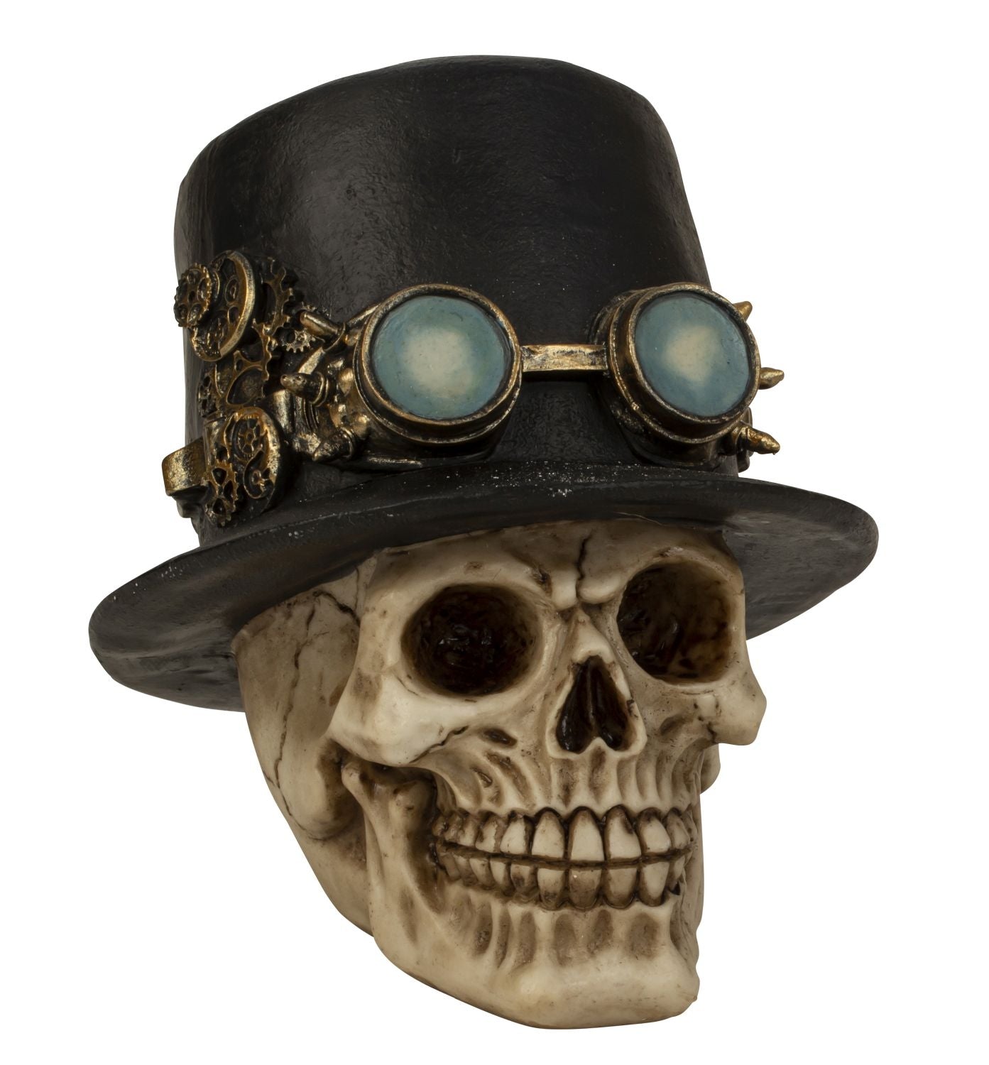 Steam Skull Totenkopf Figur mit Zylinder und Fliegerbrille Deko 18cm