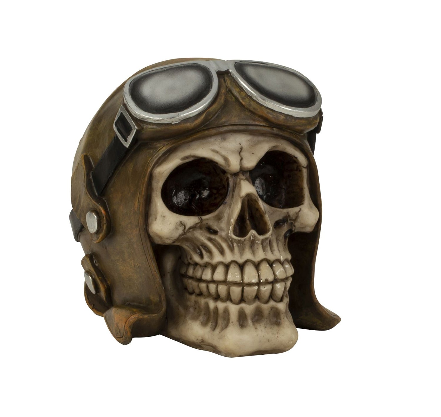 Aero Skull Totenkopf Figur mit Fliegermütze und Brille Deko 13cm