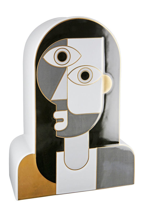 2er Set Keramik Gesichtsvase Picasso - Grau, Schwarz, Kupfer - Kunstvolle Dekoration