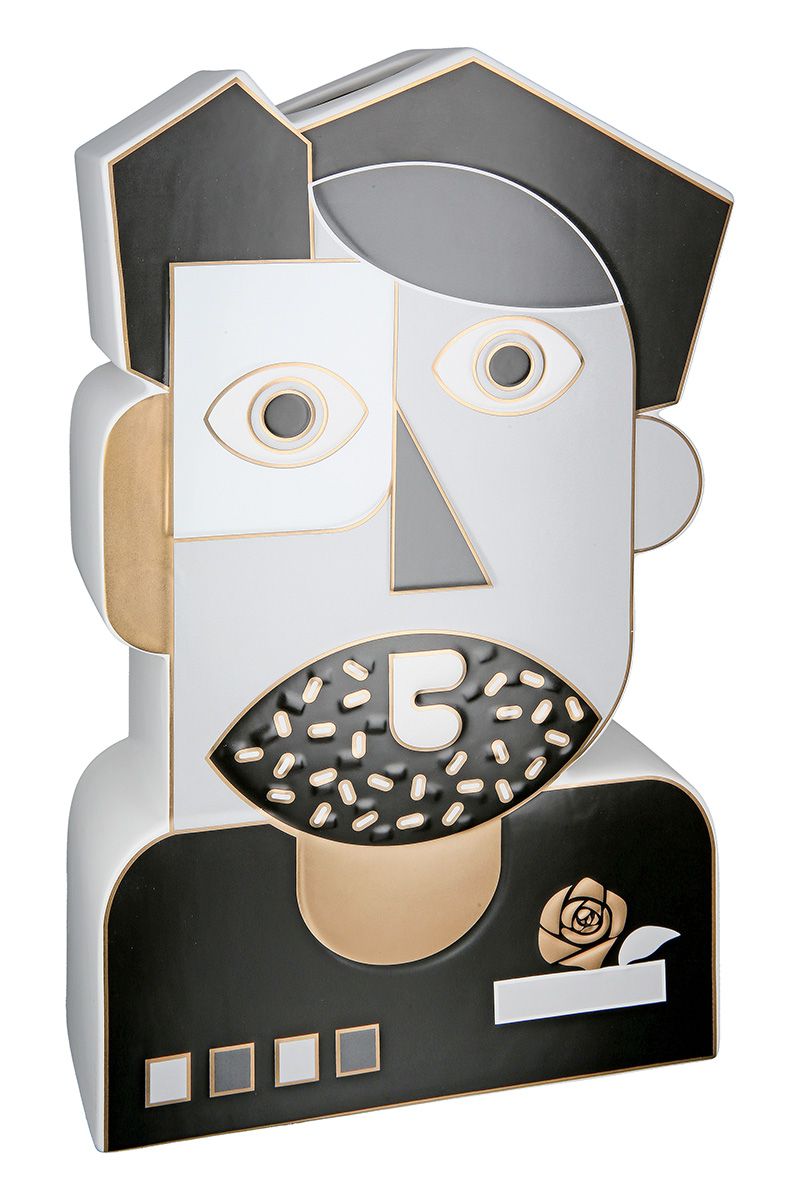 2er Set Keramik Gesichtsvase Picasso 2 - Grau, Schwarz, Kupfer - Kunstvolle Dekoration