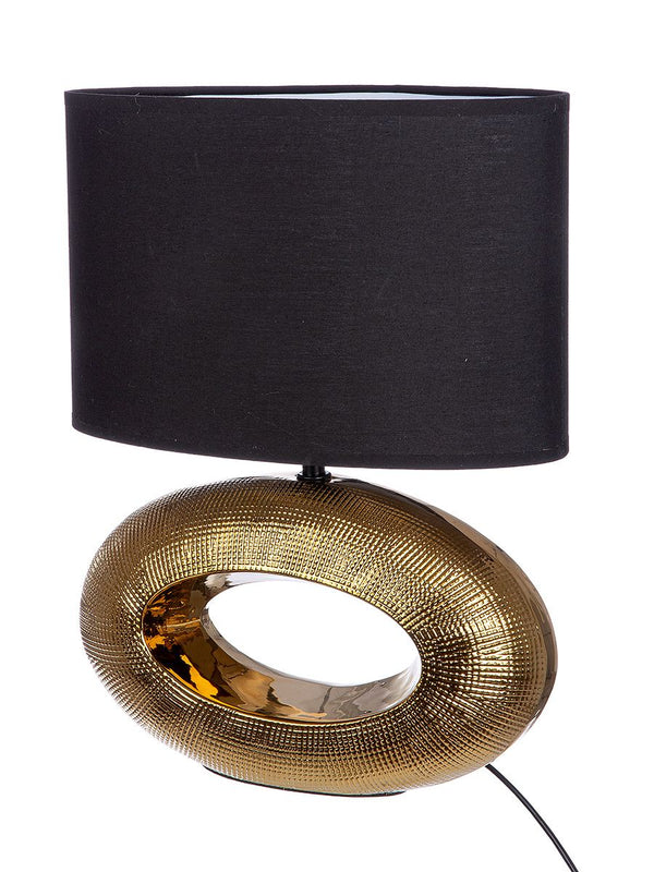 Elegant table lamp Konya – golden ceramic with black lampshade