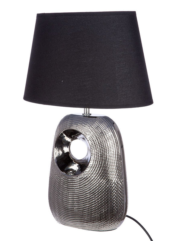 Modern table lamp Manisa – silver ceramic with black lampshade
