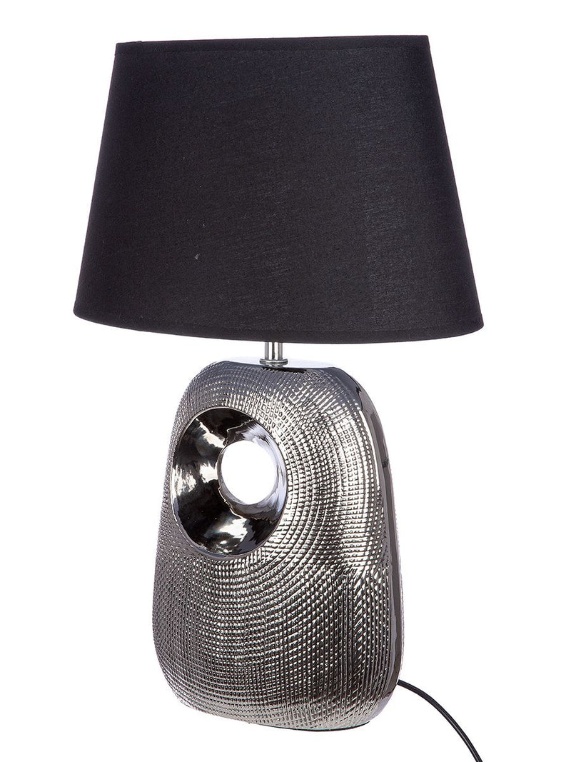 Modern table lamp Manisa – silver ceramic with black lampshade