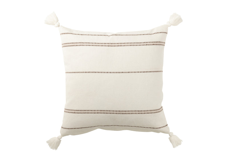 Klassische Eleganz 4er Set Kissen 4 Quasten aus Baumwolle in Weiß/Braun