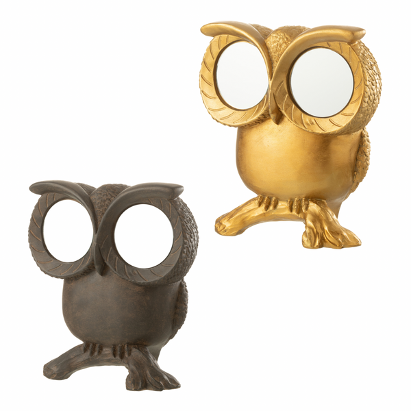 Money box owl with mirror eyes in brown antique or gold