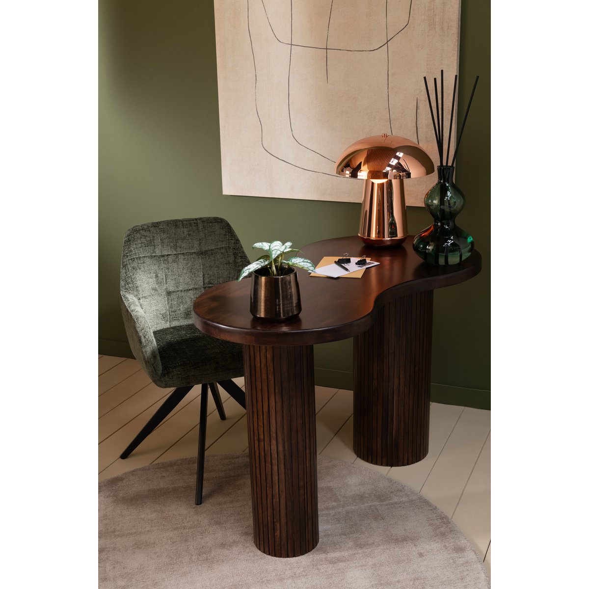 Groen gestoffeerde stoel Louna met metalen frame, 85 cm
