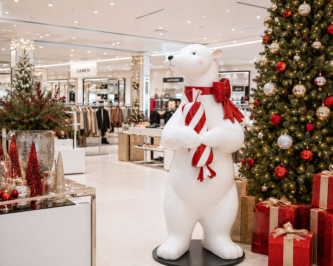 XXL Weihnachtsfigur Eisbär Polarino mit Süßigkeiten 185cm