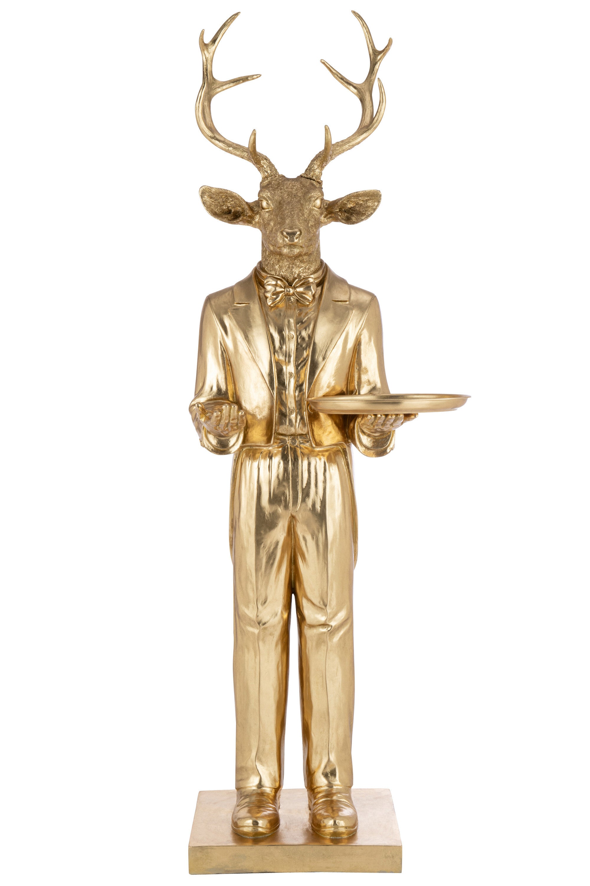 XXL Hirsch Kellner in Gold mit Serviertablett ein Meisterwerk für edle Präsentationen