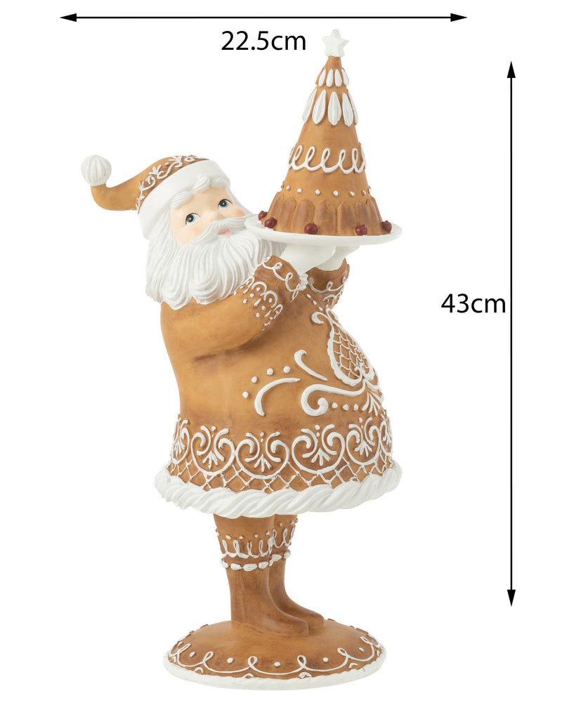 Peperkoek Kerstman in bruin en wit polyresin - charmante kerstdecoratie