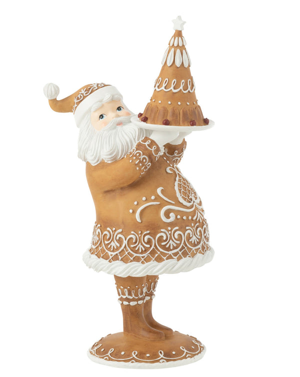 Peperkoek Kerstman in bruin en wit polyresin - charmante kerstdecoratie