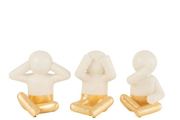 P'tit Maurice trio see/hear/silence, polyresin, cream/gold, 25cm