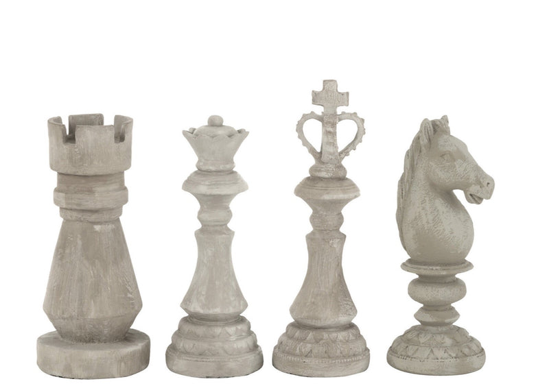 Exquisites 2x 4er-Set Miniatur Schachfiguren aus Polyresin in Grau - Innendekoration