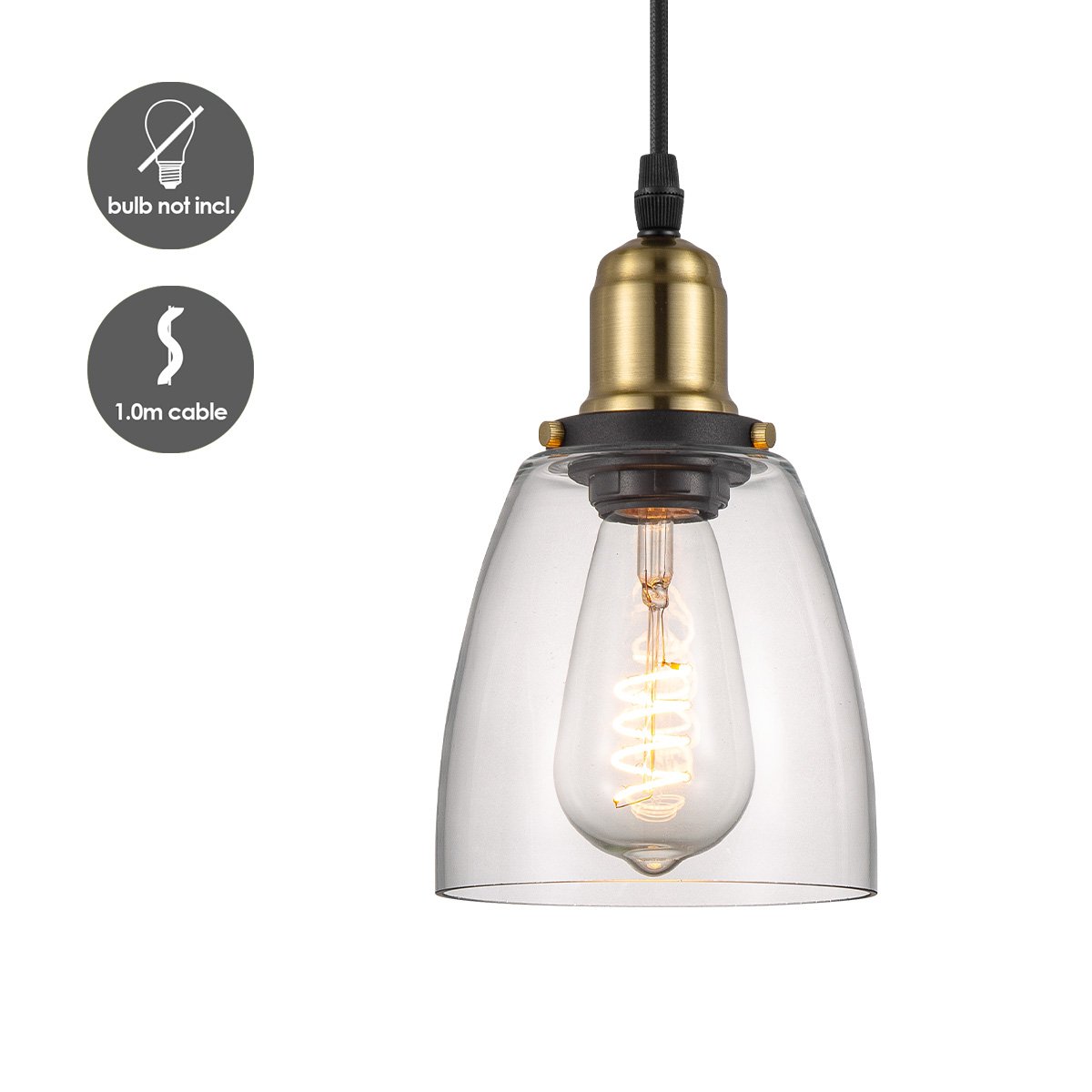 Industrial hanging lamp with 3 glass shades Ø65 x 128 cm