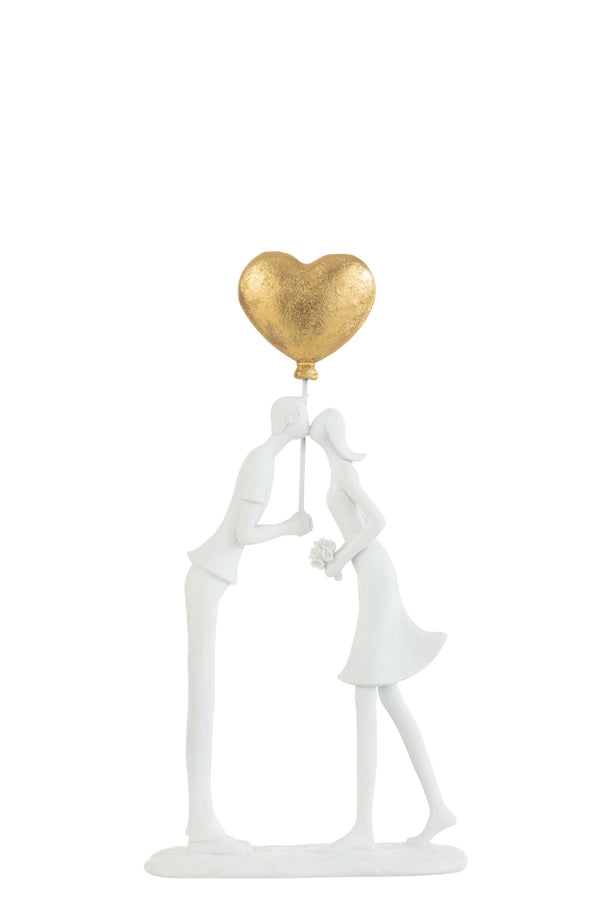 Verliebtes Paar mit goldenem Herzballon - Handgefertigte Skulptur
