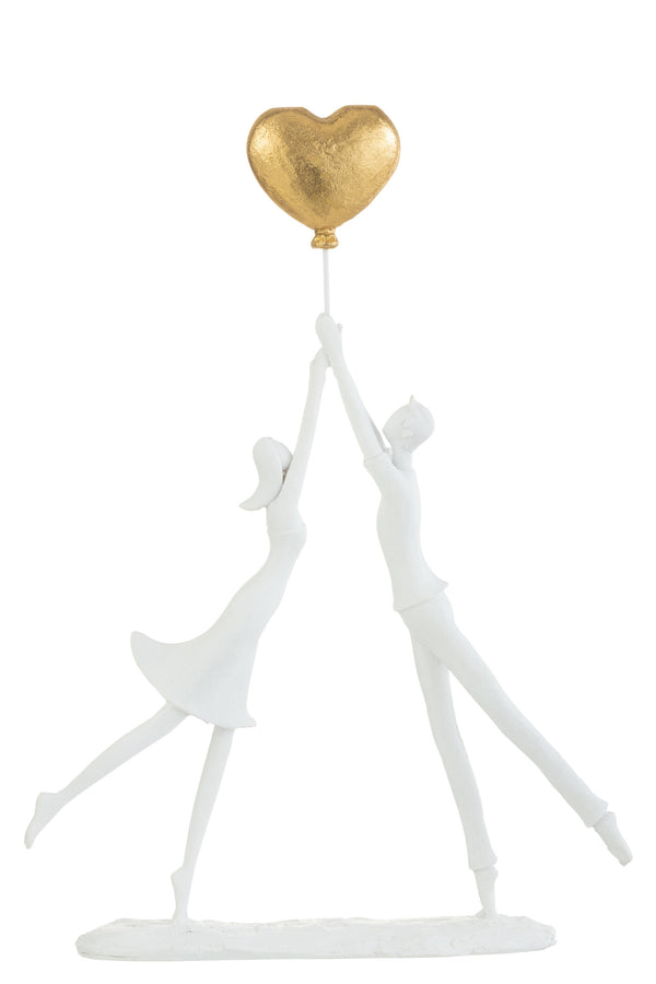 Elegant couple with golden heart balloon - Handmade resin sculpture - Romantic decoration or gift idea