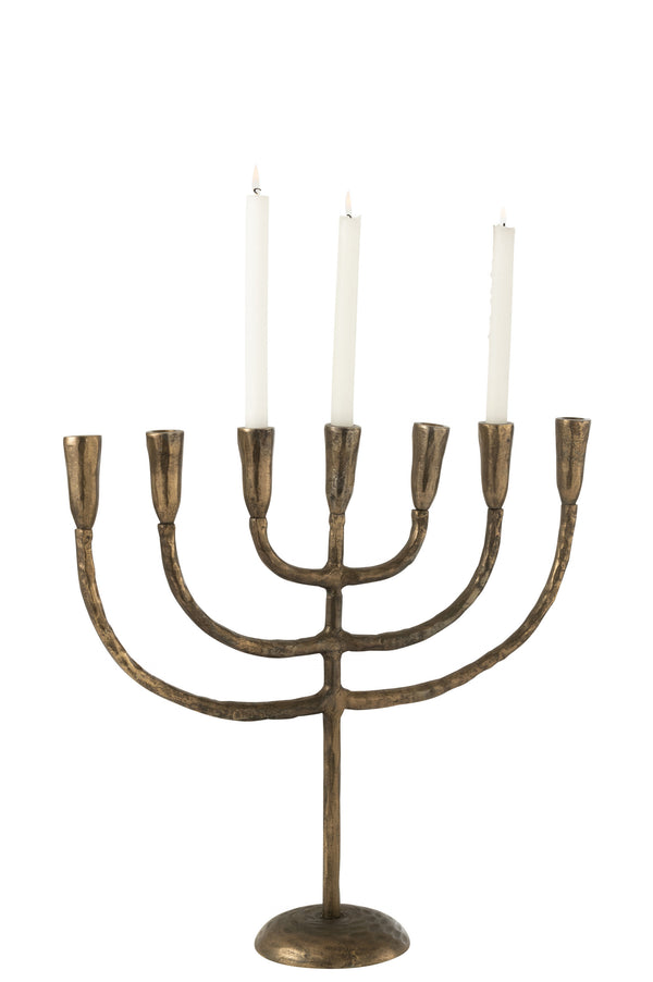 Kaarsenhouder Menorah Aluminium Brons - Voor zeven stokkaarsen