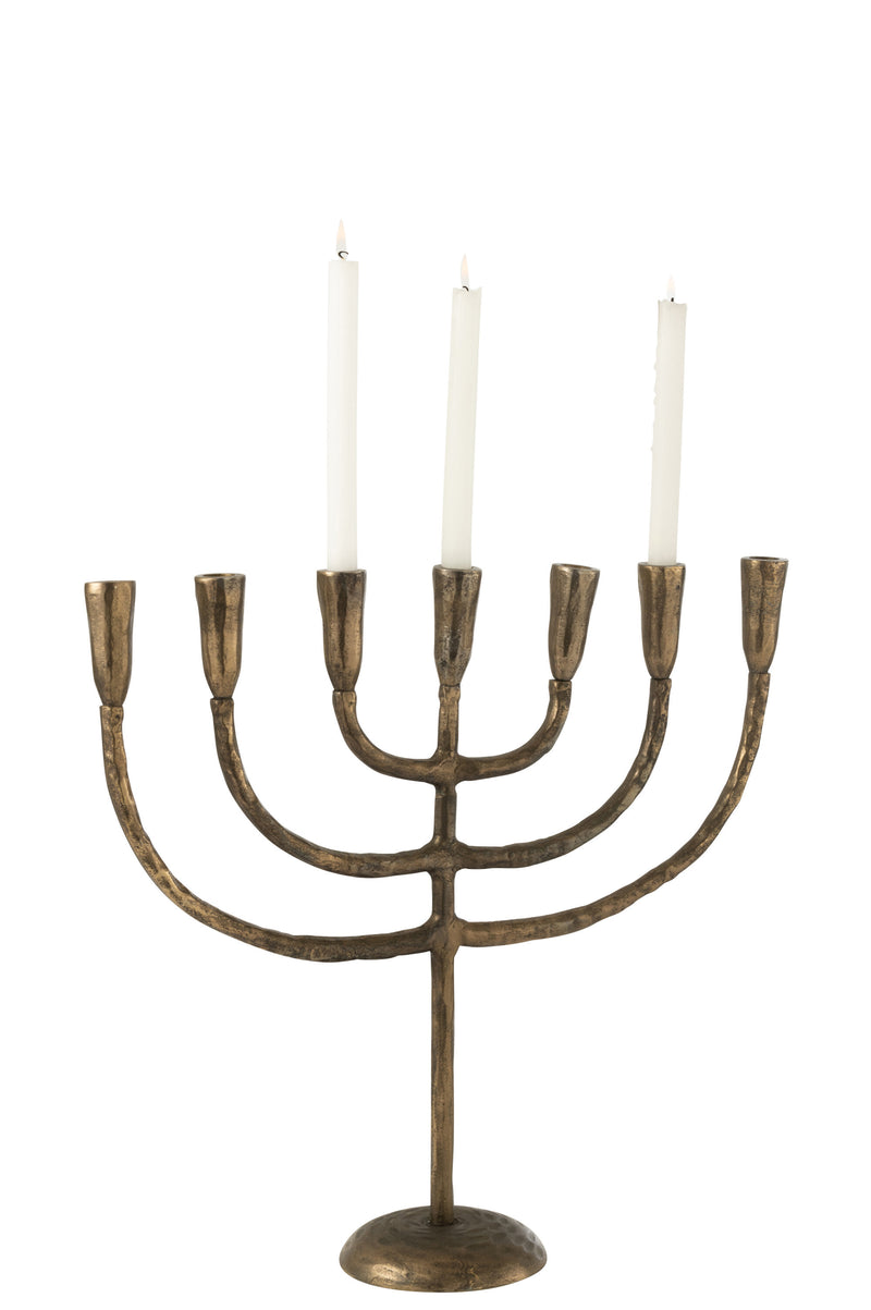 Kaarsenhouder Menorah Aluminium Brons - Voor zeven stokkaarsen