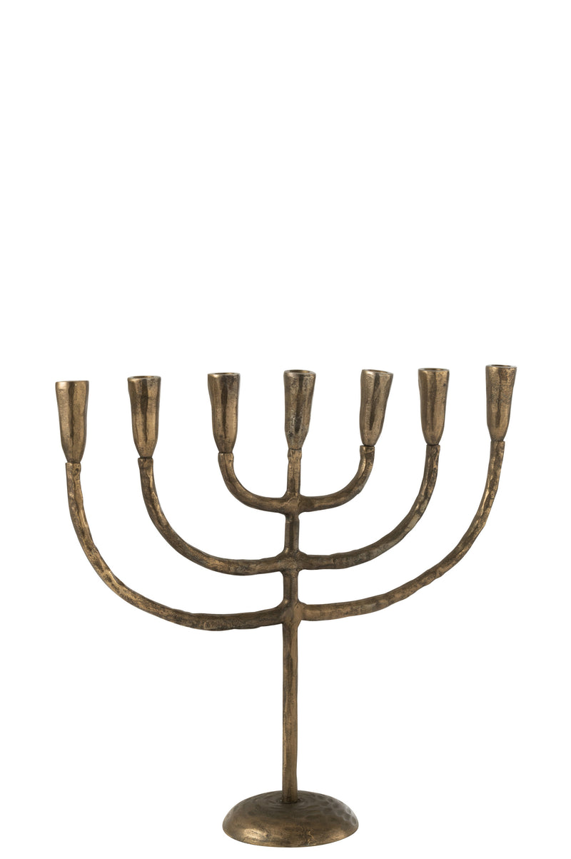 Kaarsenhouder Menorah Aluminium Brons - Voor zeven stokkaarsen