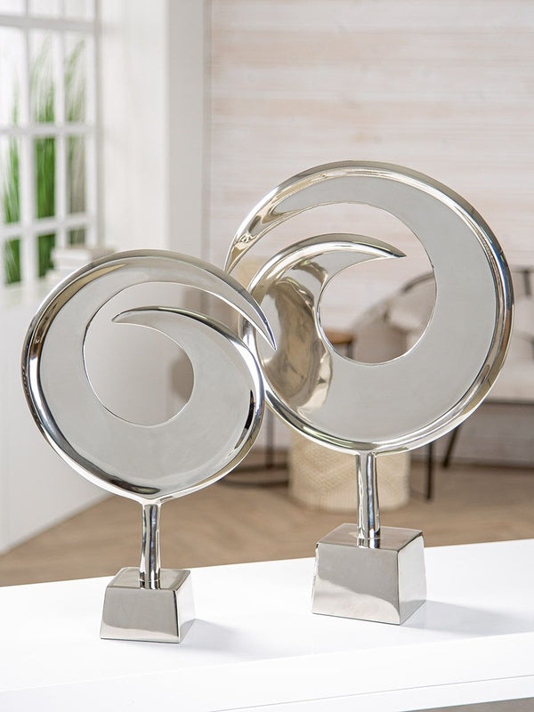 Aluminum sculpture 'Swirl' - Silver colored elegance in two sizes