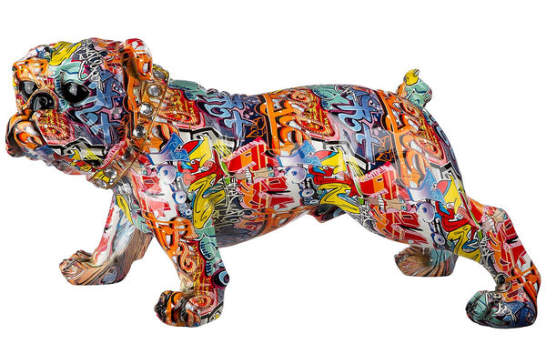Opvallende Poly XL Bulldog Street Art Kleurrijk in graffiti-design met kraag en glazen diamanten