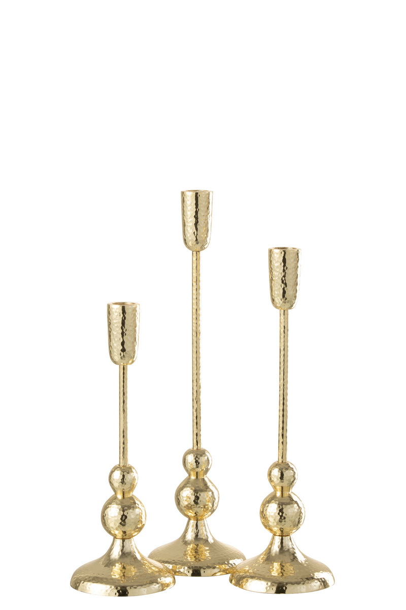 Exklusives 2x 3er Set 'Grane' Kerzenhalter aus Aluminium in Goldfarben
