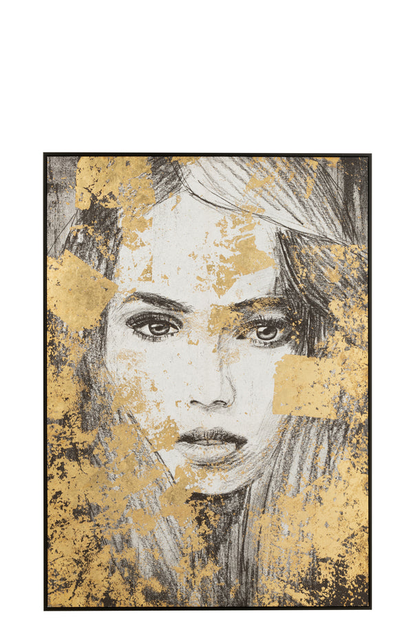Abstraktes Leinwandbild Frau in Schwarz und Gold – Moderne Kunst 142x102 cm