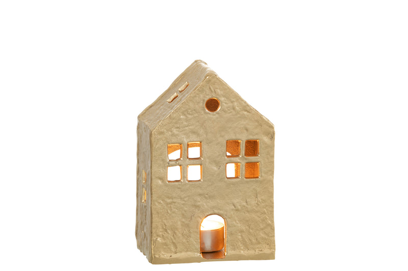Set of 4 tea light holders house - A cozy ray of light made of aluminum in gold